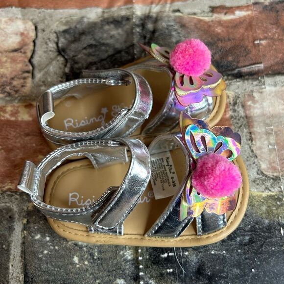 5 for $25🔥Rising Star Metallic Silver Butterfly Sandals Baby Size 6-9 Months - Picture 2 of 6